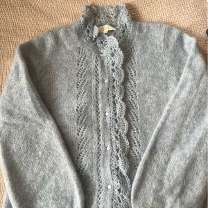 Sezane Light Blue Lace Cardigan